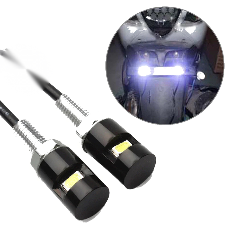 Motorcycle Black License Plate LED White Turn Signal Lights