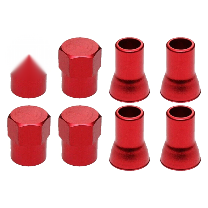 4 x Red Tire Valve Stem Caps & Sleeves