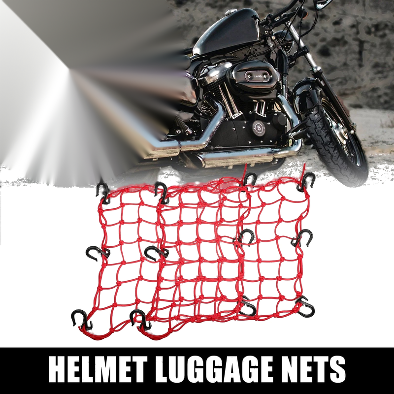 2 x 40x40cm 49 Holes Motorcycle Luggage Net Bag with 6 Hooks