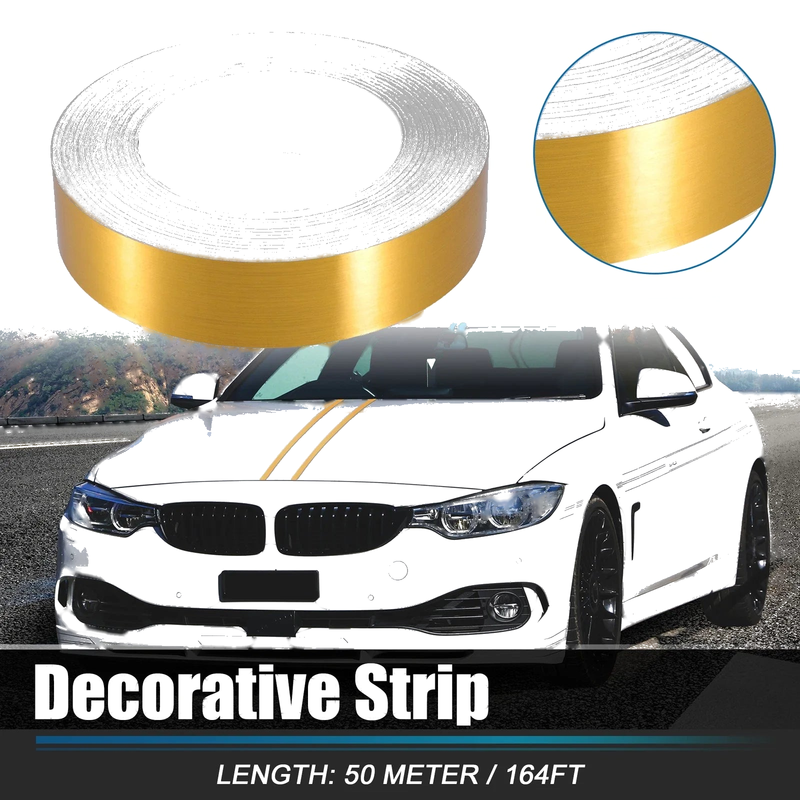Car / Motorcycle 1.2 Width 164ft Decorative Strips Waterproof Gold Tone