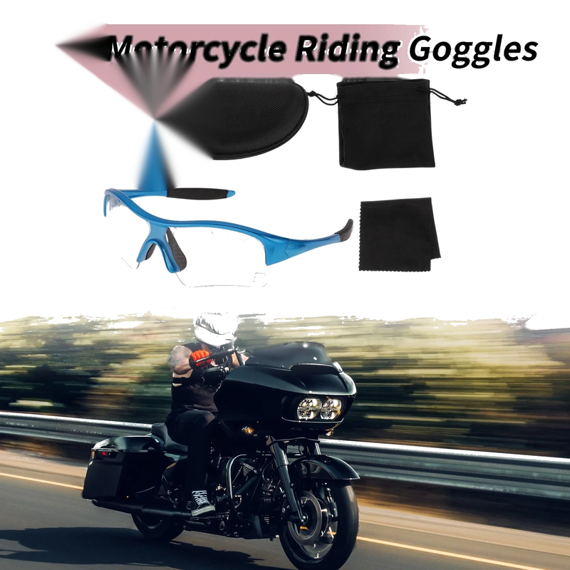Motorcycle Set Riding Goggles Clear Lens Blue Frame PC TPU