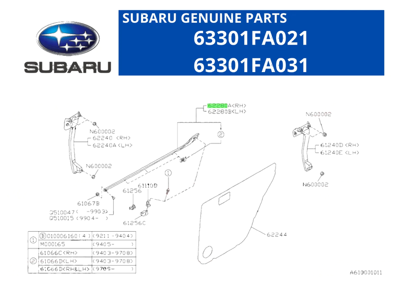 SUBARU GC8 Impreza WRX STI Rear Door Belt Weatherstrip Trim Set (1998–2000)