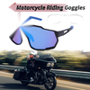 Motorcycle Riding Goggles Blue Lens Black Frame PC Outdoor Sports Sunglasses