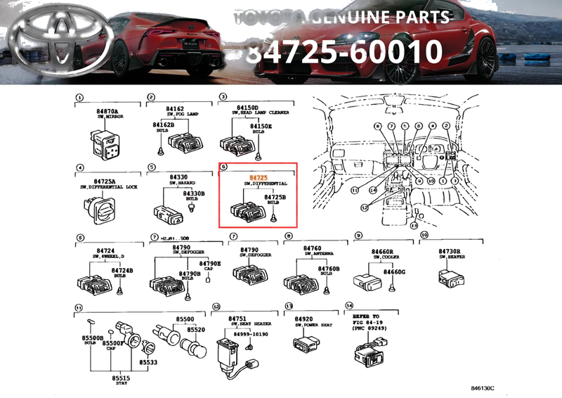 TOYOTA Land Cruiser 80 Series Differential Lock Switch (1990–1998)