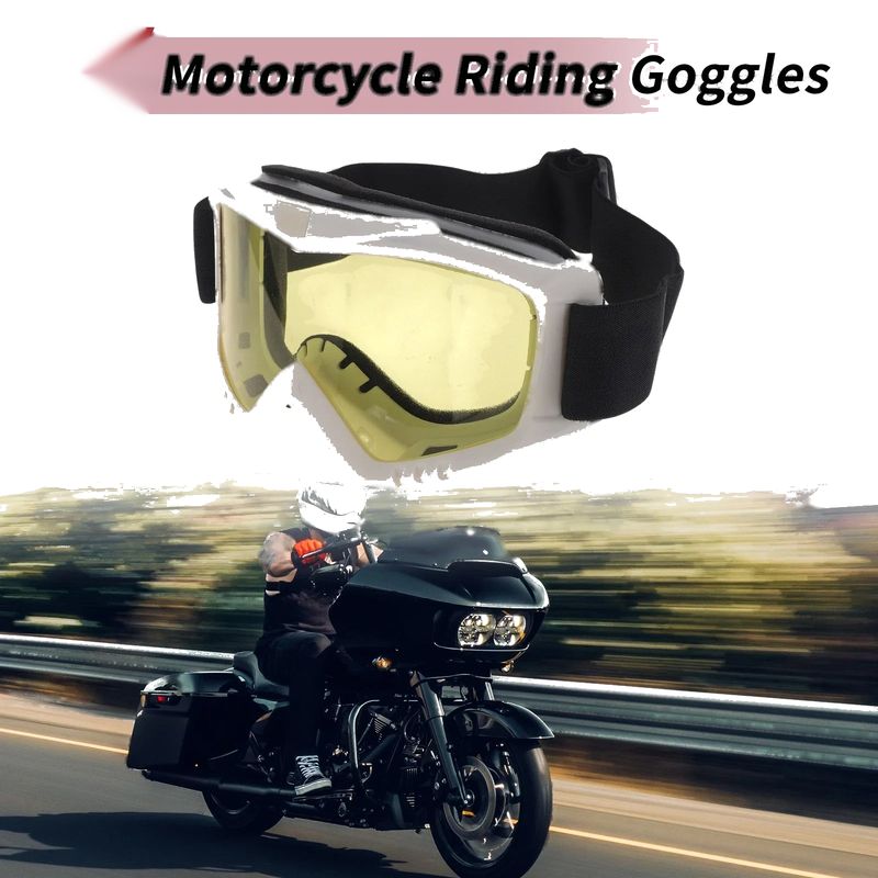 1 Pc Motorcycle Riding Goggles Yellow Lens White Frame PC Cycling Sunglasses