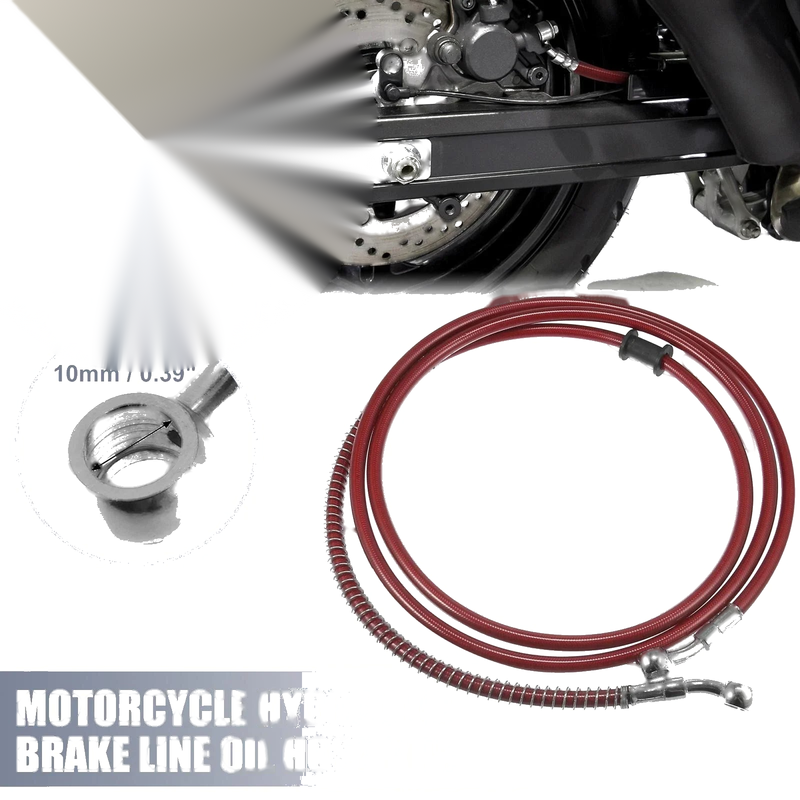 Motorcycle Brake Line 74.8" 10mm Hydraulic Oil Hose Stainless Steel Red