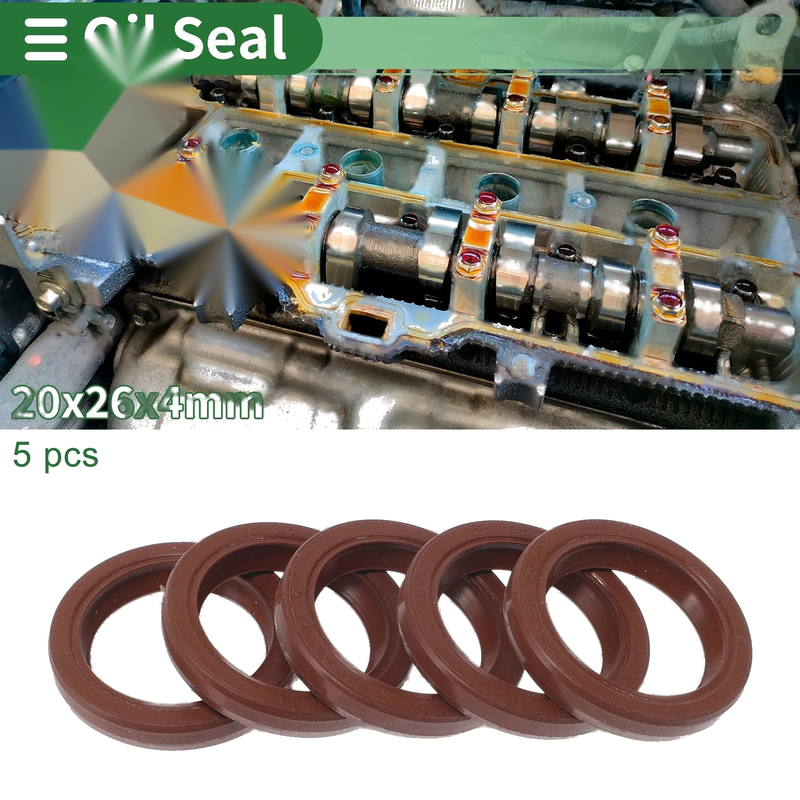 Oil Seal 20x26x4mm FKM Rubber Brown 5 pcs