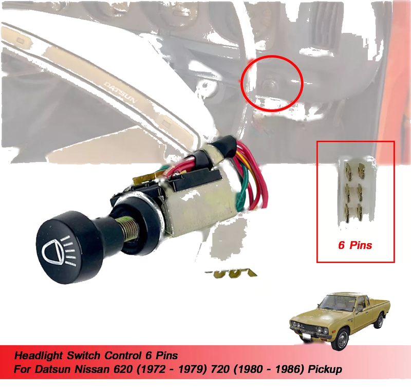 Datsun Nissan 620 720 6 Pin Headlight Switch Knob (1972-1986)