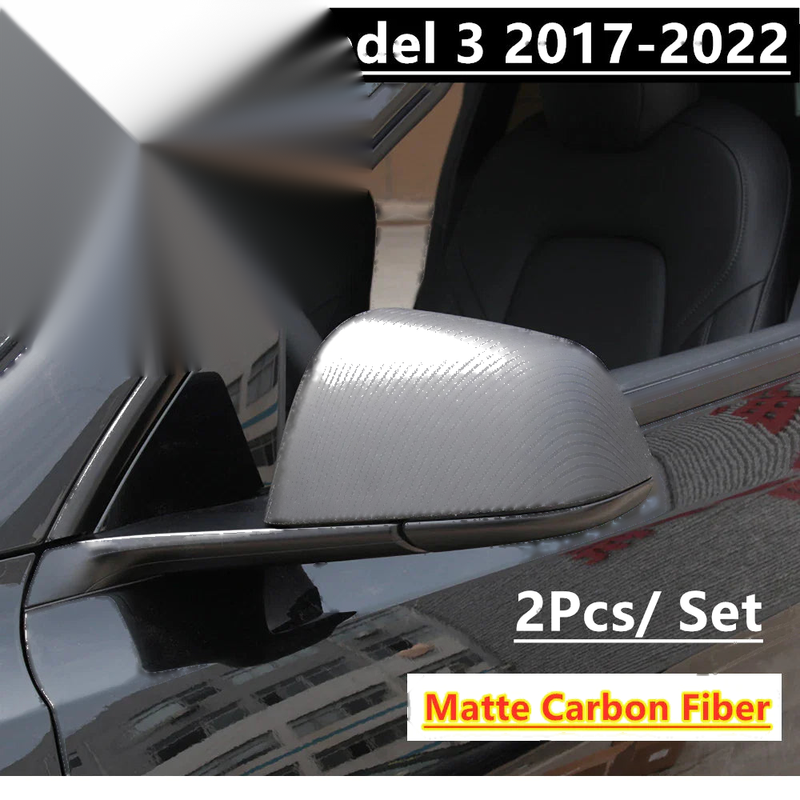 Tesla Model 3 Matte Carbon Fiber / 2 x / Side Mirror Rearview Cover Caps (2017–2022)