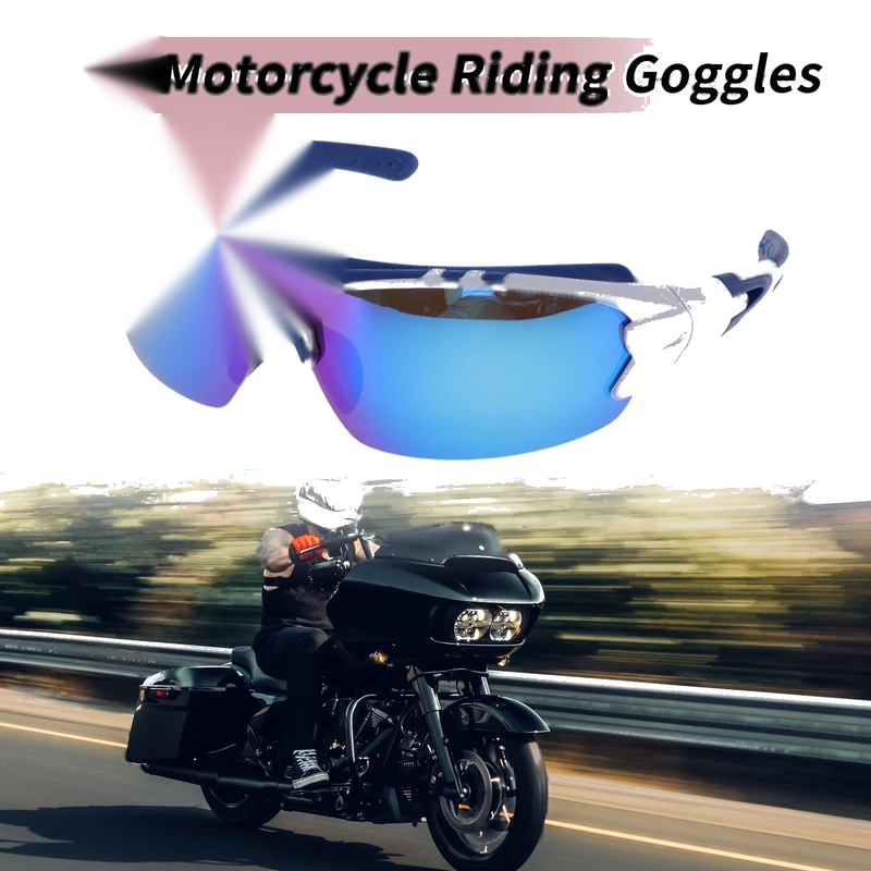 1 x Motorcycle Riding Goggles Blue Lens Blue White Frame UV400