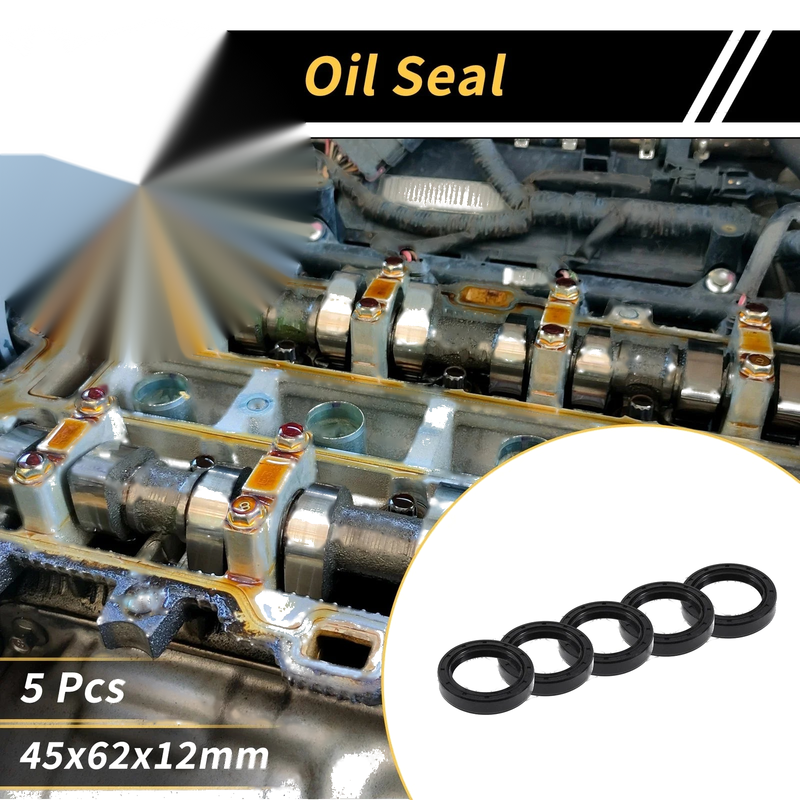 Oil Seal Rotary Shaft Seal NBR Rubber 45x62x12mm Black 5 Pcs