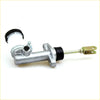 Silver metallic clutch master cylinder with black rubber seals and brass threaded rod end for nissan datsun