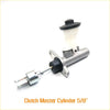 Silver clutch master cylinder for Toyota Hilux 1997-2005 with black cap white reservoir metallic body and threaded rod