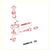 Red line drawing of a disassembled clutch master cylinder for toyota hilux surf 4runner 1989-1995 shown from the back side