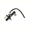 Black brake clutch master cylinder with curved black hose and brass fittings for mazda 6 wagon gy series back side