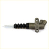 Gray metallic clutch slave cylinder for mazda b series with black rubber boot and silver piston rod shown from back side