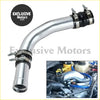 Silver metallic cold side intercooler pipe with black rubber clamps and curved design for 2011-2016 ford f-250/f-350