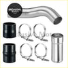 Shiny chrome exhaust manifold elbow with black rubber couplers and stainless steel clamps for 2011-2016 ford f-250 f-350 cold side intercooler pipe upgrade kit