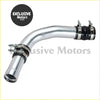 Silver metallic cold side intercooler pipe with black rubber clamps and metal fittings for ford f 250 f 350 back side view