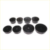 Set of black rubber complete cabin mounting bushings with central holes for toyota hilux 1978-1983 models