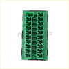 Green plastic automotive connector with two vertical rows of rectangular slots for jeep wrangler 19 to 22