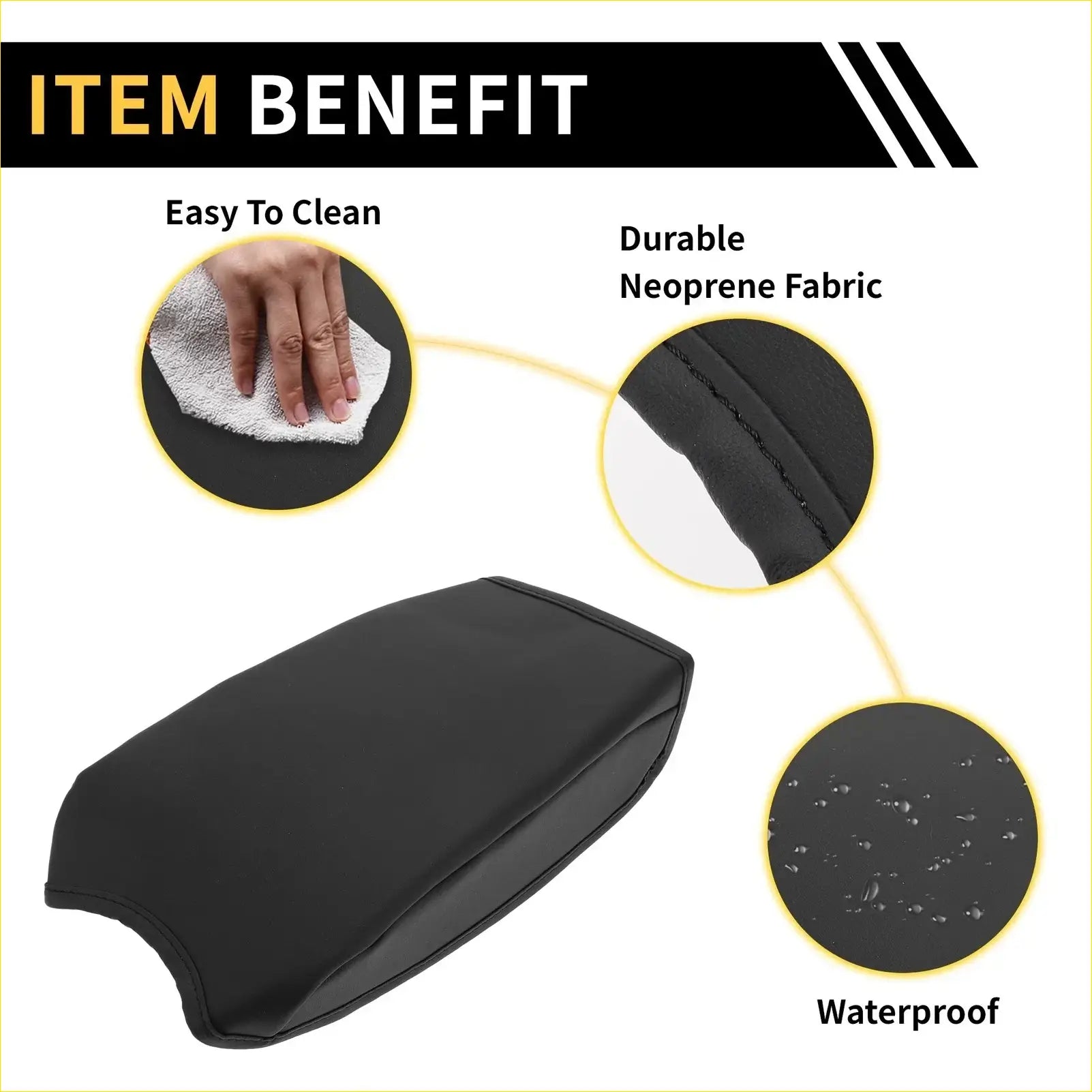 Black neoprene console lid armrest cover with sleek durable design for toyota tacoma 2016 to 2023