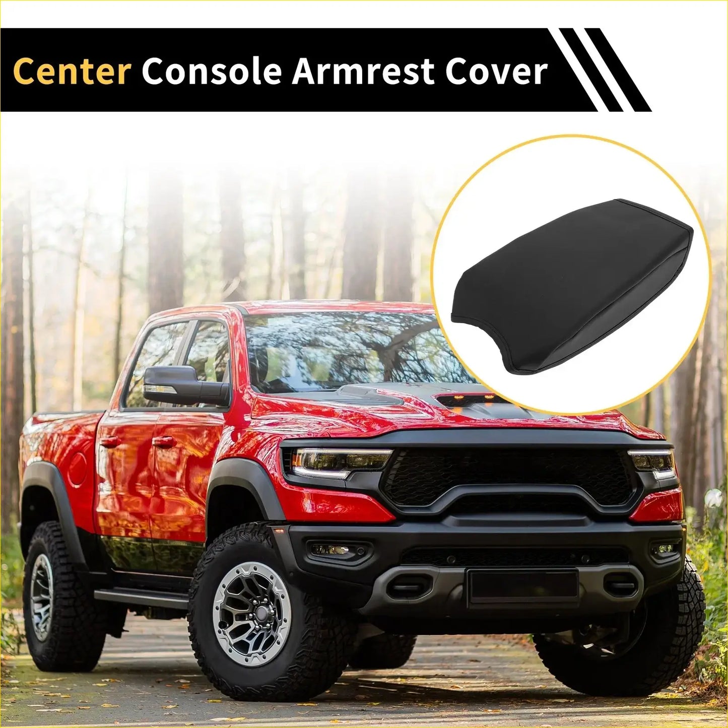 Black sleek center console armrest cover in beige microfiber leather for toyota tacoma 2016-2023 modern truck