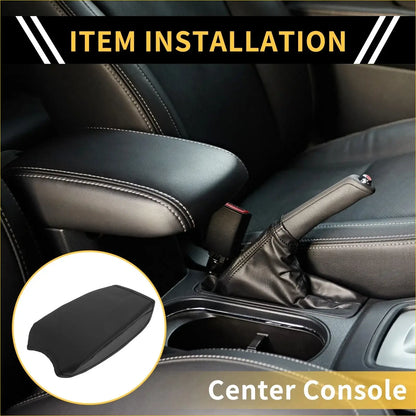 Black leather console lid armrest cover with white stitching for toyota tacoma 2016-2023 interior upgrade