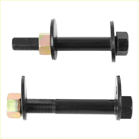 Black flange bolts with hex heads and yellow metallic ends for control arm camber adjust on 1986-1995 toyota 4runner