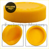 Bright yellow plastic coolant reserve cap with ridged texture and concave interior for nissan patrol gu y61 back side