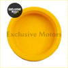 Bright yellow plastic coolant reserve cap with textured ribbed edge for nissan patrol gu y61 navara d22 200sx back view