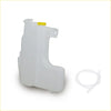 Clear plastic coolant reservoir tank with yellow cap and attached transparent hose for nissan frontier d22 back side