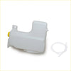White plastic coolant reservoir tank with yellow cap and clear hose for nissan frontier terrano navara np300 back side