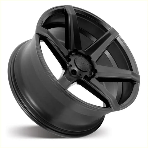 Black matte finished covert rv2 alloy wheel with five spoke design and center cap sized 20x9 6x1397 offset 15