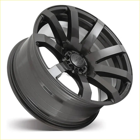 Black matte finished covert rv3 alloy wheel with multi spoke design and center cap in gloss gunmetal color