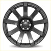 Black matte finished covert rv3 alloy wheel with multi spoke design and plow forged branding on the rim