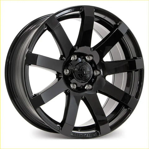 Black gloss finished alloy wheel covert rv3 20x9.5 6x139.7 with multi-spoke design and aco logo center cap