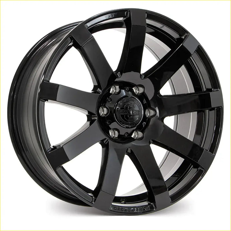 Black gloss finished alloy wheel covert rv3 20x9.5 6x139.7 with multi-spoke design and aco logo center cap