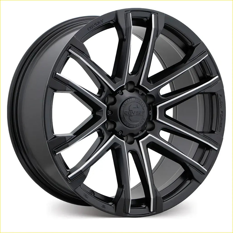 Black and silver two-tone covert rv4 20x9 alloy wheel with multi-spoke matt black with milled spokes design