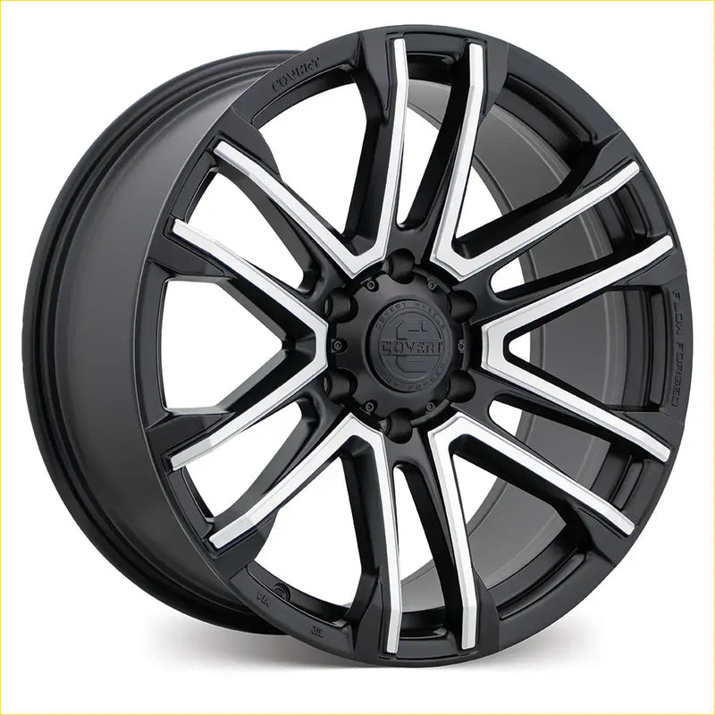Black and silver two-tone craft covet rv4 20x9 alloy wheel with multi-spoke satin black milled spokes in 6x139.7 pattern