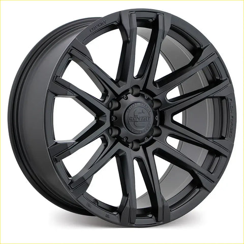 Black matte finish covrri covert rv4 20x9 alloy wheel with bold multi spoke design and covrri logo center