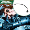 Black plastic crankshaft position sensor with coiled wire and connector being installed in a toyota Land Cruiser engine bay