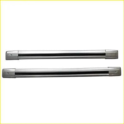 Stainless steel refrigerator handles with sleek brushed finish and rectangular end caps on cross bar roof rack for subaru forester