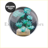 Crystal transparent flower gear shift knob with clear glass orb and turquoise flowers on gold-colored base