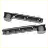 Gray plastic cup holder armrests pro pair with integrated rubber rollers and metal fasteners shown from the back side