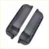 Dark gray plastic cup holder door pockets with molded edges and internal supports shown from the back side