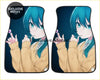 Custom anime kawii lollipop car floor mats with detailed teal haired anime girl in beige sweater and green eyes