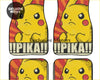Custom anime pika floor mats featuring yellow pikachu vintage distressed design with bold red orange sunburst background
