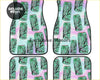 Custom arizona floor mats with green arizona soda can pattern on pastel pink and blue car floor mats set of four