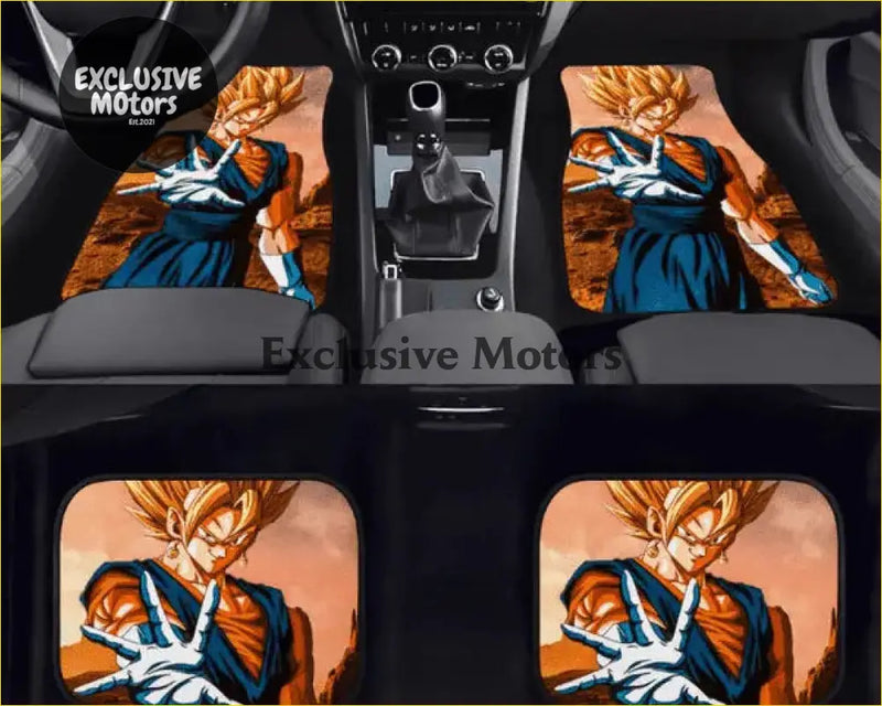 Set of four custom ball z gohan car floor mats featuring vegeta in super saiyan form with golden hair and blue gi